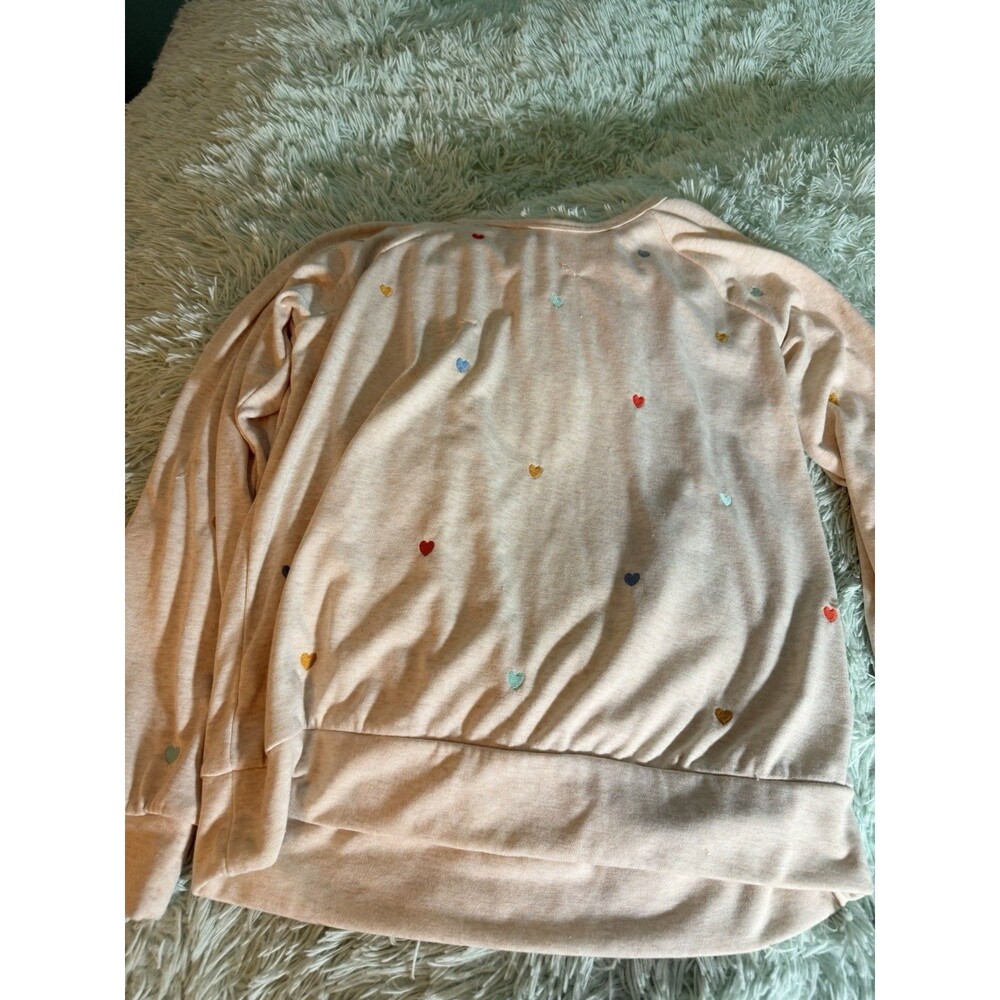 Pj Savage Ladies Sweatshirt Lounge Oatmeal Hearts Sz Medium Soft Comfy Top Shirt